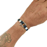 Handcrafted 7.5'' Length Black Genuie Leather Strap Unisex Marine Style Fashion Bracelet-Cuff - Gift Stainless Shackle Design Jewelery