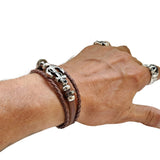 Boho Navy Style Multilayer Brown Leather Bracelet with Stainless Steel Anchor Cuff - Gift Fashion Unisex Marine Bracelet