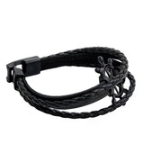 Handcrafted Mulilayer Black Braided Leather Bracelet with Black Ships Wheel Bracelet for Men - Gift Unisex Marine Fashion Jewelery
