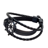Handcrafted Mulilayer Black Braided Leather Bracelet with Black Ships Wheel Bracelet for Men - Gift Unisex Marine Fashion Jewelery