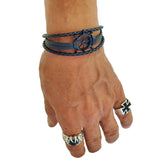 Handcrafted Mulilayer Black Braided Leather Bracelet with Black Ships Wheel Bracelet for Men - Gift Unisex Marine Fashion Jewelery