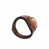 Boho Leather Ring with Red Stripe Agate Stone Setting (4432062939190)