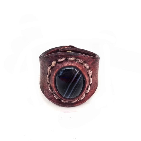 Boho Leather Ring with Onyx Setting (4432068968502)
