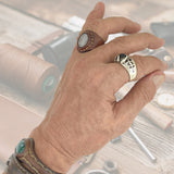Unique Handcrafted Vegetal Brown Leather Ring with Green Agate Stone Setting-Fashion Jewelry-Size 14 Unisex Gift Fashion Jewelry Band