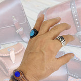 Handcrafted Boho Leather Ring with Turquoise Stone Setting - Fashion Design Ring Size 8