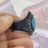Handcrafted Boho Leather Ring with Turquoise Stone Setting - Fashion Design Ring Size 8