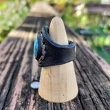 Handcrafted Boho Leather Ring with Turquoise Stone Setting - Fashion Design Ring Size 8