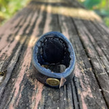 Handcrafted Boho Leather Ring with Turquoise Stone Setting - Fashion Design Ring Size 8