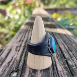 Unique Handcrafted Black Vegetal Leather Ring with Firuze Stone Setting-Unisex Gift Fashion Jewelry Design Ring with Naturel Stone Setting
