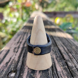 Unique Handcrafted Black Vegetal Leather Ring with Firuze Stone Setting-Unisex Gift Fashion Jewelry Design Ring with Naturel Stone Setting
