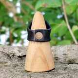 Unique Handcrafted Genuine Vegetal Black Leather Ring with Yellow Agate Stone Setting-Unisex Gift Fashion Jewelry with Naturel Stone