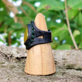 Unique Handcrafted Genuine Vegetal Black Leather Ring with Yellow Agate Stone Setting-Unisex Gift Fashion Jewelry with Naturel Stone