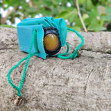 Unique Handcrafted Genuine Vegetal Black Leather Ring with Yellow Agate Stone Setting-Unisex Gift Fashion Jewelry with Naturel Stone
