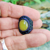 Unique Handcrafted Genuine Vegetal Black Leather Ring with Yellow Agate Stone Setting-Unisex Gift Fashion Jewelry with Naturel Stone