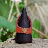 Handcrafted Genuine Vegetal Brown Leather Ring With Green Cat's Eye  Stone Setting-Size 9 Unisex Gift Fashion Jewelry Band