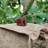 Handcrafted Genuine Vegetal Leather Ring With Tiger Eye Stone Setting-Unisex Gift Fashion Jewelery with Naturel Stone Size 10
