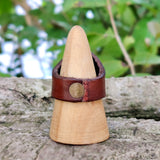 Handcrafted Genuine Vegetal Leather Ring with Blue Cat Eye Stone Setting-Size 11 Unique Unisex Gift Fashion Jewelry Band with Naturel Stone