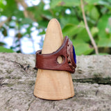 Handcrafted Genuine Vegetal Leather Ring with Blue Cat Eye Stone Setting-Size 11 Unique Unisex Gift Fashion Jewelry Band with Naturel Stone