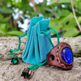 Handcrafted Genuine Vegetal Leather Ring with Blue Cat Eye Stone Setting-Size 11 Unique Unisex Gift Fashion Jewelry Band with Naturel Stone