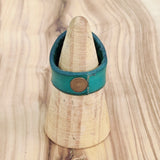 Unique Handcrafted Green Brown Leather Ring with Black Agate Stone Setting-Size 9 Unisex  Gift Fashion Jewelry Band with Naturel Stone