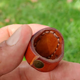 Handcrafted Genuine Vegetal Brown Leather Ring With Purple Agate Stone Setting-Unisex Gift Fashion Jewelry with Natural Stone