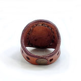 Unique Handcrafted Vegetal Brown Leather Ring with Firuze Stone Setting-Unisex Gift Fashion Jewelry Band with Naturel Stone