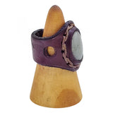 Handcrafted Vegetal Leather Ring with Gray Agate Stone Setting-Unique Unisex Gift Fashion Jewelry Band with Naturel Stone