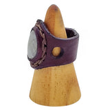 Handcrafted Vegetal Leather Ring with Gray Agate Stone Setting-Unique Unisex Gift Fashion Jewelry Band with Naturel Stone
