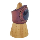 Unique Handcrafted Brown Color Vegetal Leather Ring with Black Agate Stone Setting-Lifestyle Unisex Gift Fashion Jewelry with Naturel Stone