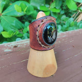 Unique Handcrafted Brown Color Vegetal Leather Ring with Black Agate Stone Setting-Lifestyle Unisex Gift Fashion Jewelry with Naturel Stone