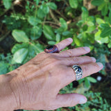 Unique Handcrafted Brown Color Vegetal Leather Ring with Black Agate Stone Setting-Lifestyle Unisex Gift Fashion Jewelry with Naturel Stone