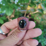 Unique Handcrafted Brown Color Vegetal Leather Ring with Black Agate Stone Setting-Lifestyle Unisex Gift Fashion Jewelry with Naturel Stone