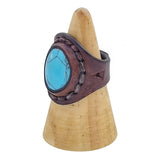 Unique Handcrafted Vegetal Leather Ring with Firuze Stone Setting-Lifestyle Unisex Gift Fashion Jewelry with Naturel Stone
