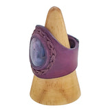 Handcrafted Vegetal Leather Ring with Gray Agate Stone Setting-Unique Unisex Gift Fashion Jewelry with Naturel Stone.