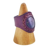 Handcrafted Vegetal Leather Ring with Gray Agate Stone Setting-Unique Unisex Gift Fashion Jewelry with Naturel Stone.