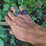 Handcrafted Vegetal Leather Ring with Gray Agate Stone Setting-Unique Unisex Gift Fashion Jewelry with Naturel Stone.