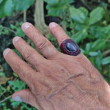 Handcrafted Vegetal Leather Ring with Gray Agate Stone Setting-Unique Unisex Gift Fashion Jewelry with Naturel Stone.