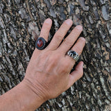 Unique Handcrafted Vegetal Leather Ring with Red Agate Stone Setting-Lifestyle Unisex Gift Fashion Jewelry with Naturel Stone