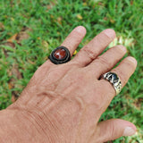 Unique Handcrafted Vegetal Leather Ring with Red Agate Stone Setting-Lifestyle Unisex Gift Fashion Jewelry with Naturel Stone