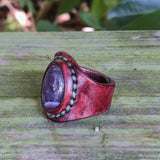 Unique Handcrafted Vegetal No 15.5 Leather Ring with Purple Agate Stone Setting-Lifestyle  Unisex Gift Fashion Jewelry with Naturel Stone
