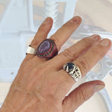 Unique Handcrafted Vegetal No 15.5 Leather Ring with Purple Agate Stone Setting-Lifestyle  Unisex Gift Fashion Jewelry with Naturel Stone
