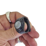 Unique Handcrafted Vegetal Black Leather Ring with Gray Agate Stone Setting-Lifestyle Unisex Gift Fashion Jewelry with Naturel Stone