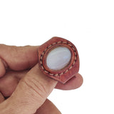 Unique Handcrafted Vegetal Brown Leather Ring with White Agate Stone Setting-Lifestyle Unisex Gift Fashion Jewelry with Naturel Stone