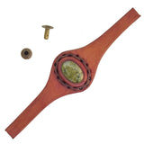 Unique Handcrafted Vegetal Brown Leather Ring with Green Flower Stone Setting-Lifestyle Unisex Gift Fashion Jewelry with Naturel Stone
