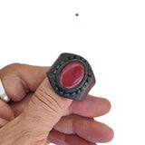 Unique Handcrafted Vegetal Brown Leather Ring with Red Tiger Eye Stone Setting-Lifestyle Unisex Gift Fashion Jewelry with Naturel Stone