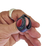 Unique Handcrafted Vegetal Brown Leather Ring with Red Tiger Eye Stone Setting-Lifestyle Unisex Gift Fashion Jewelry with Naturel Stone