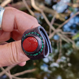 Unique Handcrafted Vegetal Brown Leather Ring with Red Tiger Eye Stone Setting-Lifestyle Unisex Gift Fashion Jewelry with Naturel Stone