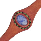 Unique Handcrafted Vegetal Brown Leather Ring with Blue Spot Jasper Setting-Lifestyle Unisex Gift Fashion Jewelry with Naturel Stone