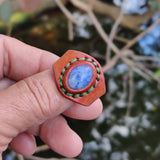 Unique Handcrafted Vegetal Brown Leather Ring with Blue Spot Jasper Setting-Lifestyle Unisex Gift Fashion Jewelry with Naturel Stone