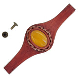 Unique Handcrafted Vegetal Brown Leather Ring with Yellow Agate Stone Setting-Lifestyle Unisex Gift Fashion Jewelry with Naturel Stone.